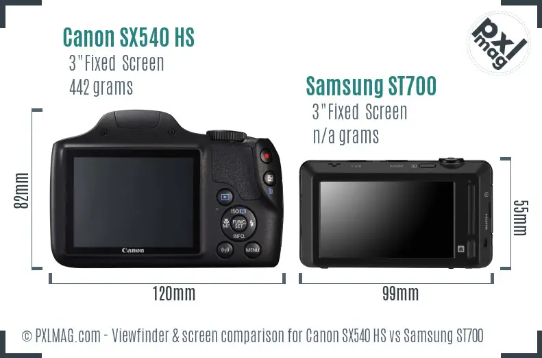Canon SX540 HS vs Samsung ST700 Screen and Viewfinder comparison