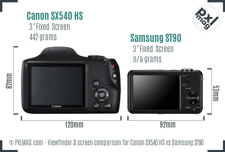 Canon SX540 HS vs Samsung ST90 Screen and Viewfinder comparison