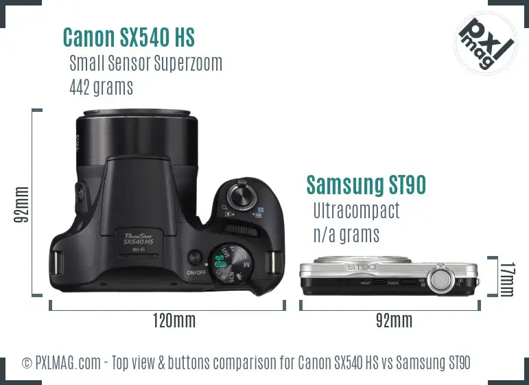 Canon SX540 HS vs Samsung ST90 top view buttons comparison