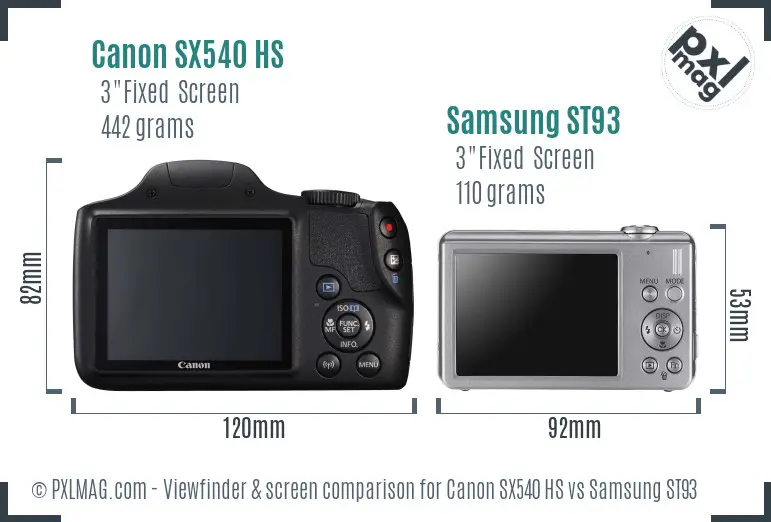 Canon SX540 HS vs Samsung ST93 Screen and Viewfinder comparison