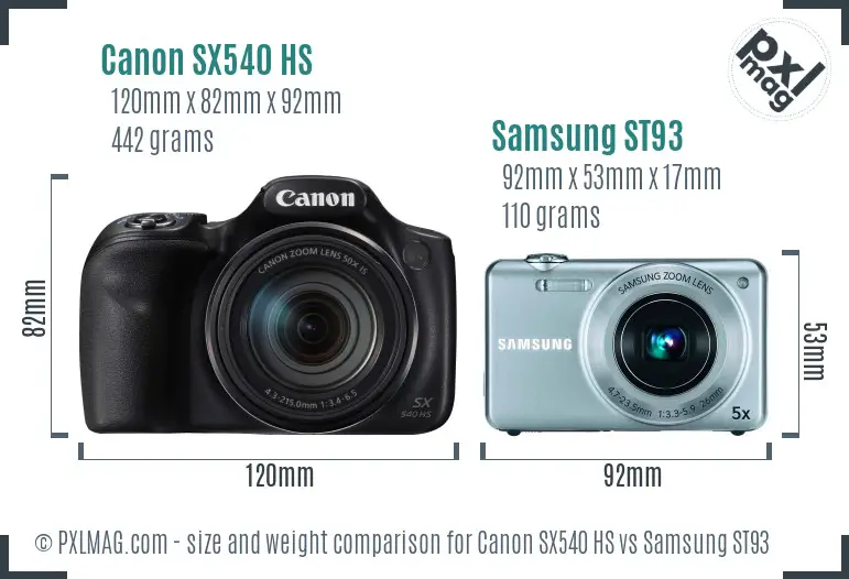 Canon SX540 HS vs Samsung ST93 size comparison