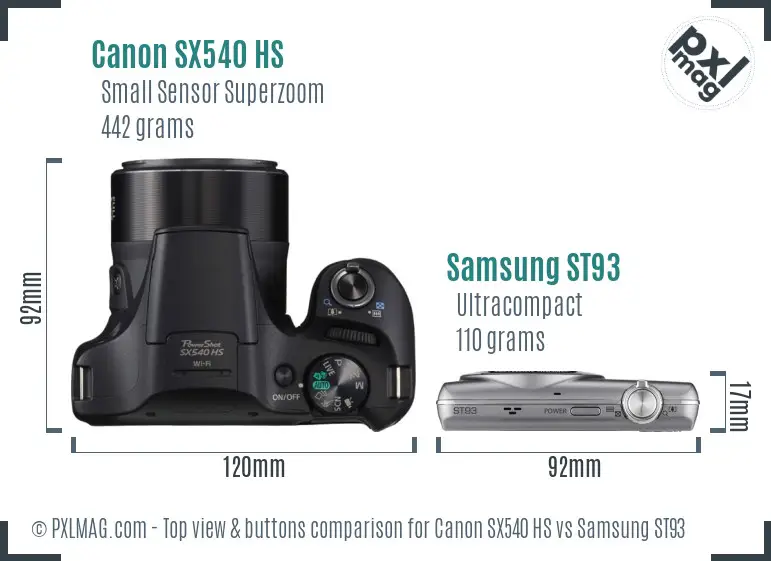 Canon SX540 HS vs Samsung ST93 top view buttons comparison