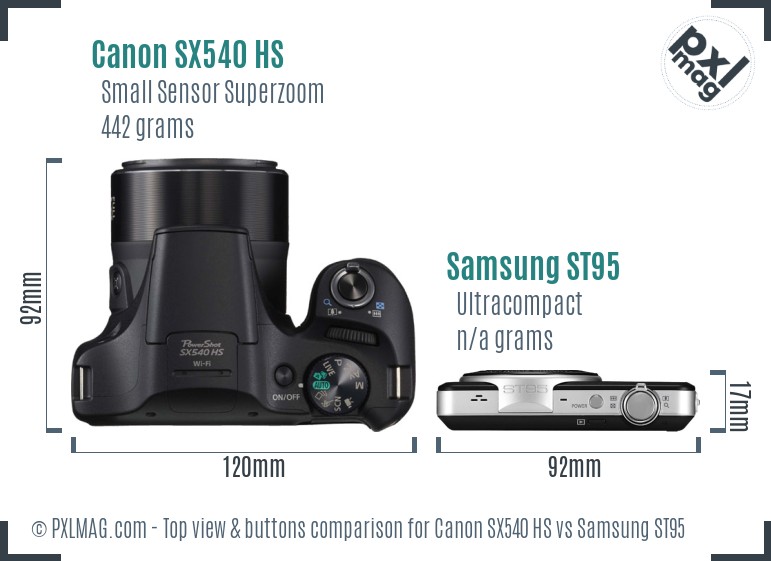 Canon SX540 HS vs Samsung ST95 top view buttons comparison