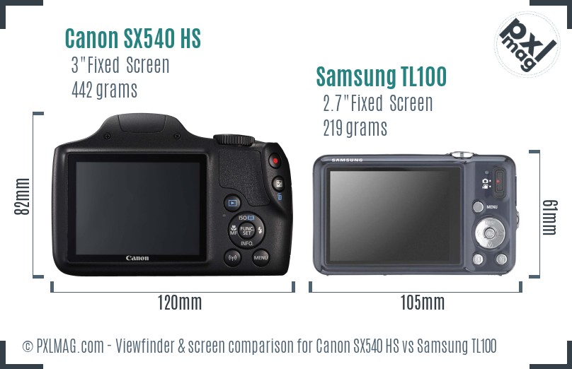 Canon SX540 HS vs Samsung TL100 Screen and Viewfinder comparison