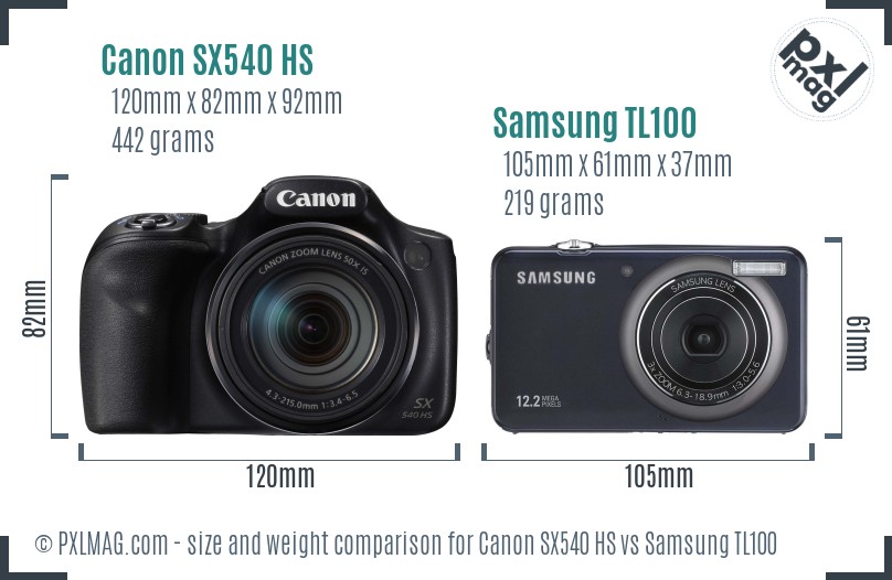 Canon SX540 HS vs Samsung TL100 size comparison Canon SX540 HS vs Samsung TL100 size comparison