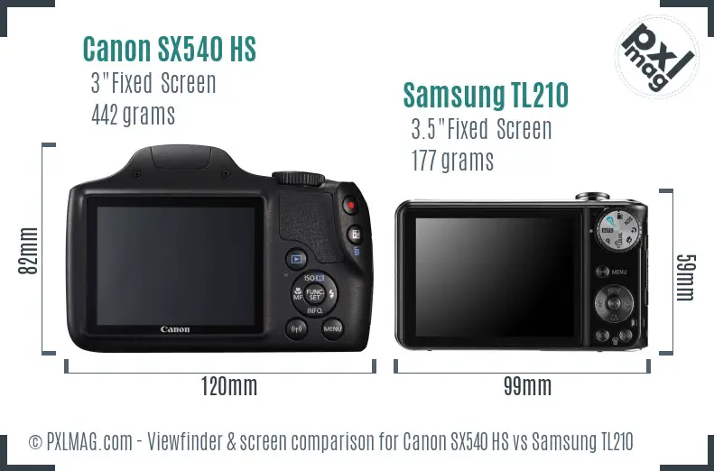Canon SX540 HS vs Samsung TL210 Screen and Viewfinder comparison