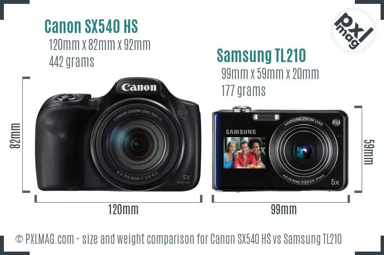 Canon SX540 HS vs Samsung TL210 size comparison