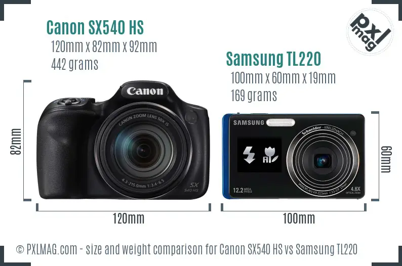 Canon SX540 HS vs Samsung TL220 size comparison