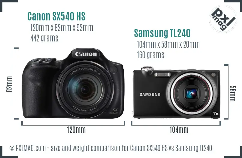 Canon SX540 HS vs Samsung TL240 size comparison