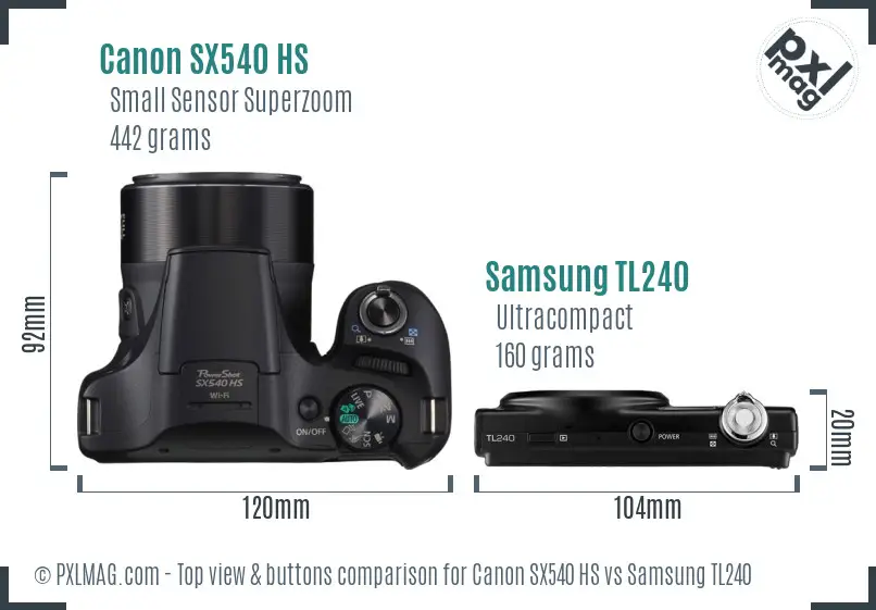Canon SX540 HS vs Samsung TL240 top view buttons comparison