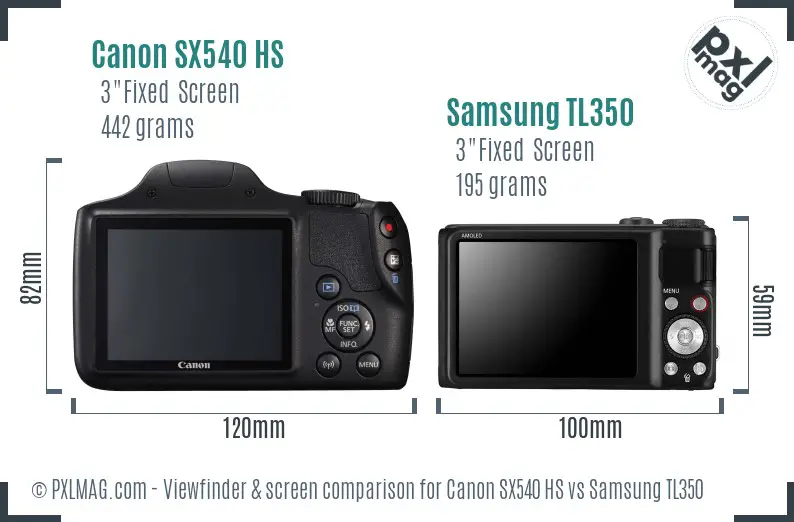 Canon SX540 HS vs Samsung TL350 Screen and Viewfinder comparison