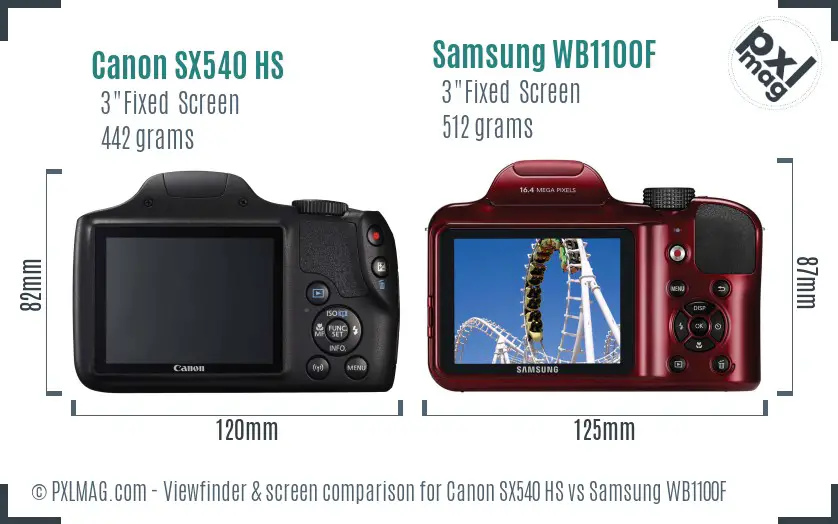 Canon SX540 HS vs Samsung WB1100F Screen and Viewfinder comparison