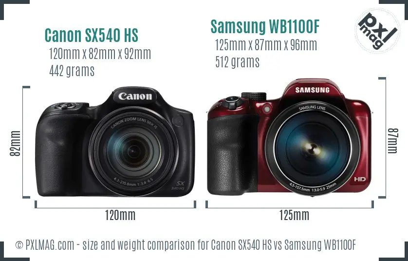 Canon SX540 HS vs Samsung WB1100F size comparison