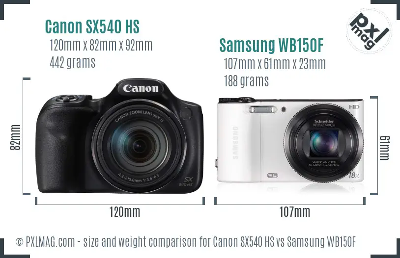 Canon SX540 HS vs Samsung WB150F size comparison