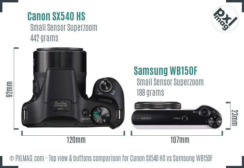 Canon SX540 HS vs Samsung WB150F top view buttons comparison