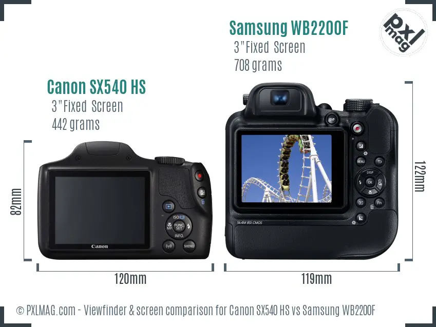 Canon SX540 HS vs Samsung WB2200F Screen and Viewfinder comparison