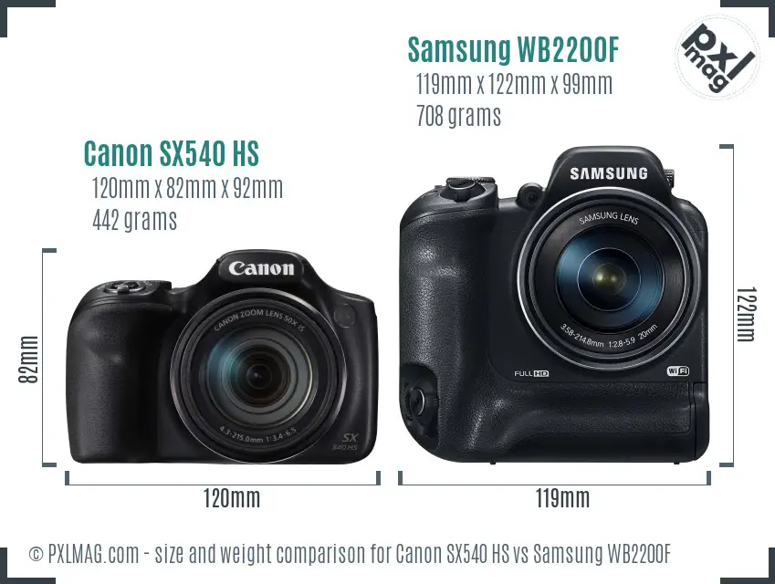 Canon SX540 HS vs Samsung WB2200F size comparison