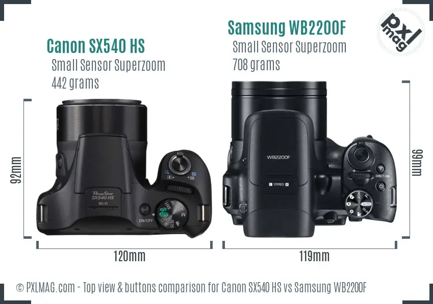 Canon SX540 HS vs Samsung WB2200F top view buttons comparison