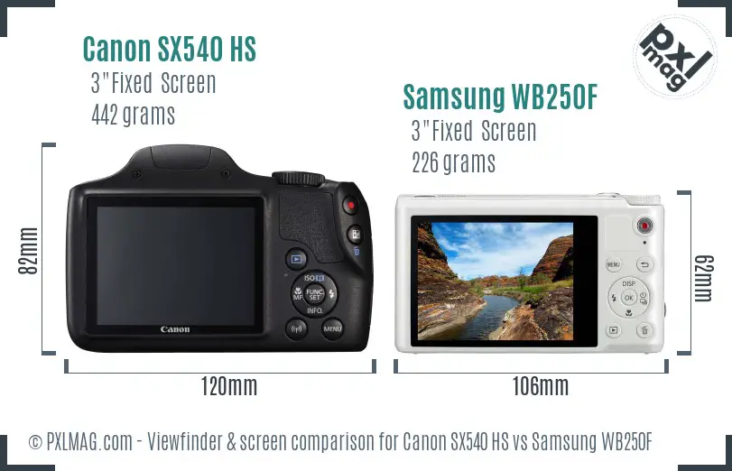 Canon SX540 HS vs Samsung WB250F Screen and Viewfinder comparison