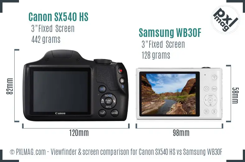 Canon SX540 HS vs Samsung WB30F Screen and Viewfinder comparison