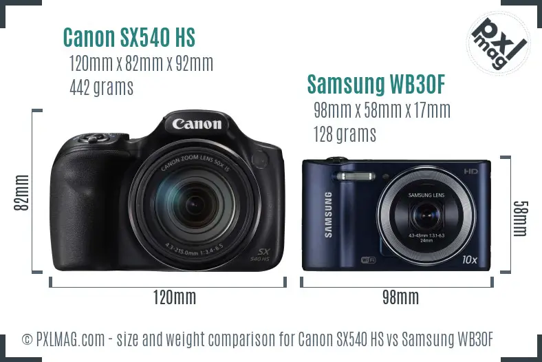 Canon SX540 HS vs Samsung WB30F size comparison