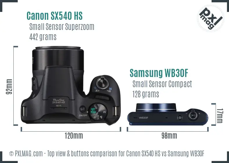 Canon SX540 HS vs Samsung WB30F top view buttons comparison