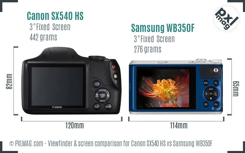 Canon SX540 HS vs Samsung WB350F Screen and Viewfinder comparison Canon SX540 HS vs Samsung WB350F Screen and Viewfinder comparison