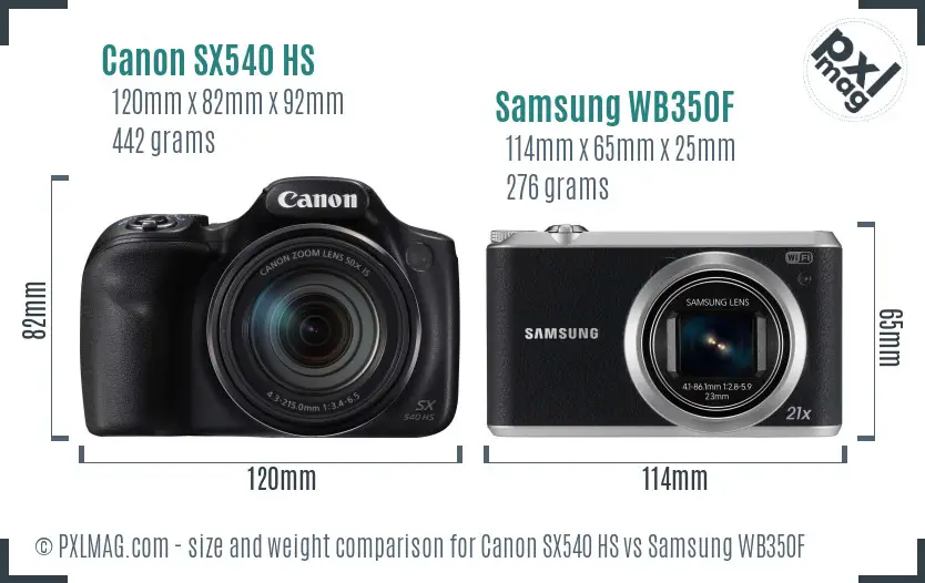Canon SX540 HS vs Samsung WB350F size comparison Canon SX540 HS vs Samsung WB350F size comparison