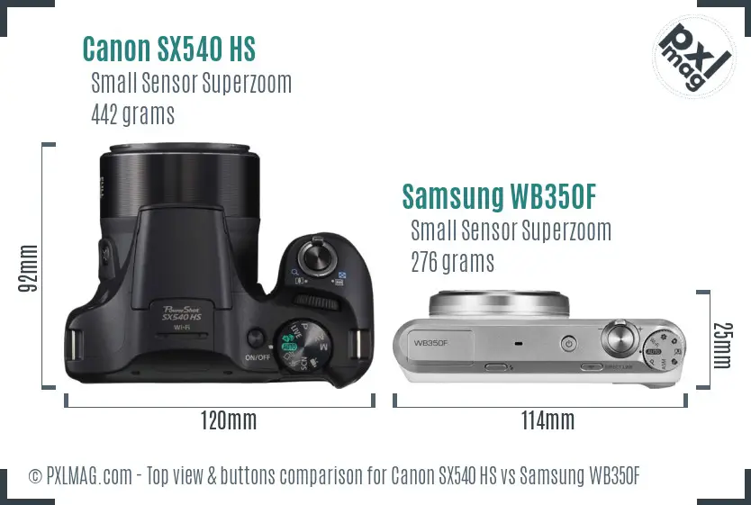 Canon SX540 HS vs Samsung WB350F top view buttons comparison Canon SX540 HS vs Samsung WB350F top view buttons comparison