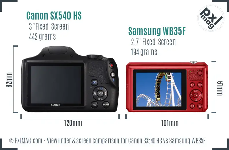 Canon SX540 HS vs Samsung WB35F Screen and Viewfinder comparison