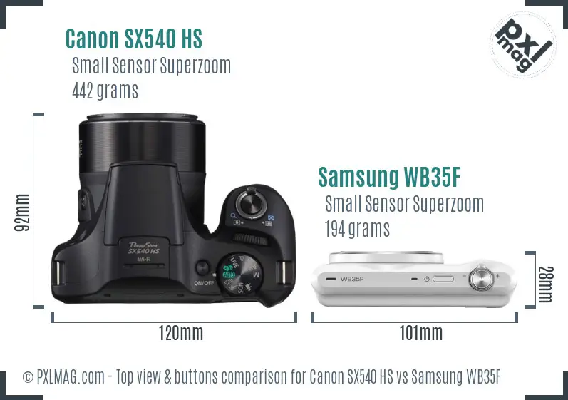 Canon SX540 HS vs Samsung WB35F top view buttons comparison