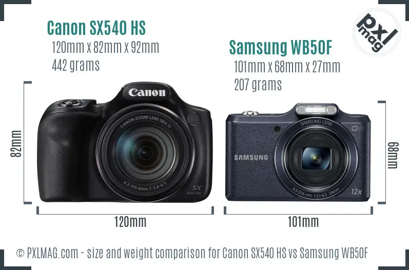 Canon SX540 HS vs Samsung WB50F size comparison