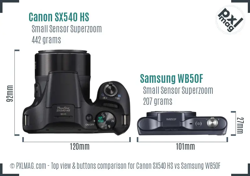 Canon SX540 HS vs Samsung WB50F top view buttons comparison