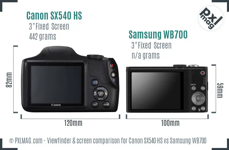 Canon SX540 HS vs Samsung WB700 Screen and Viewfinder comparison