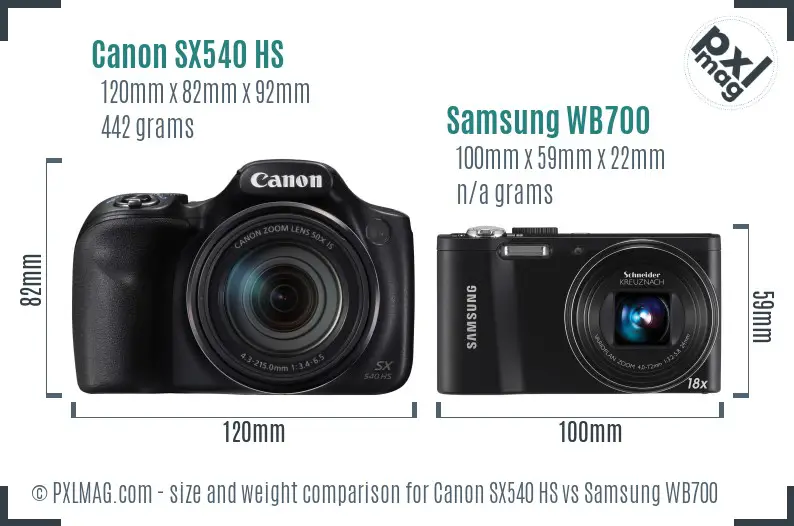 Canon SX540 HS vs Samsung WB700 size comparison