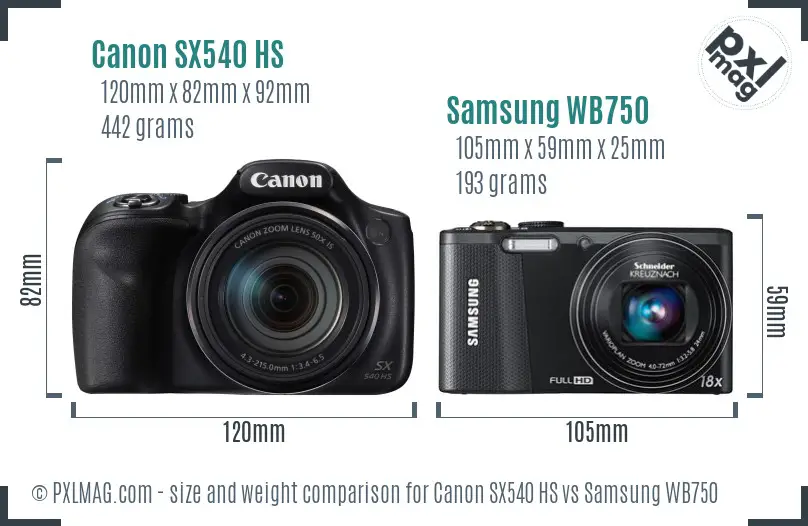 Canon SX540 HS vs Samsung WB750 size comparison