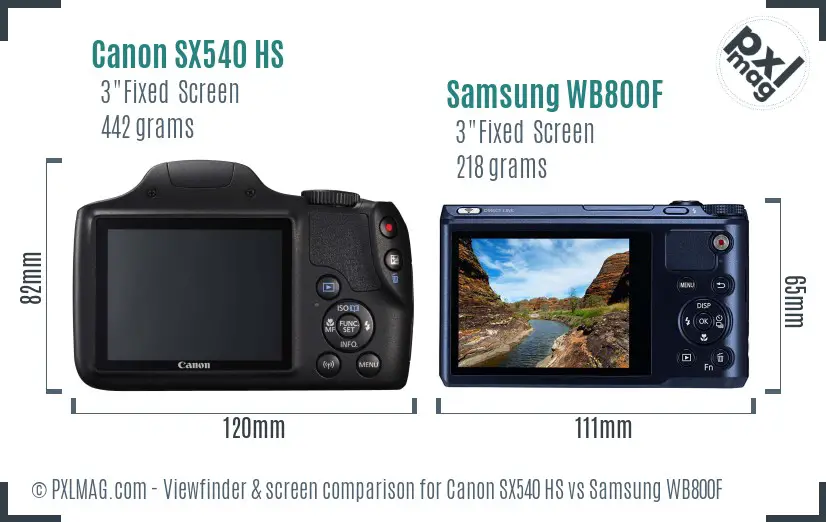 Canon SX540 HS vs Samsung WB800F Screen and Viewfinder comparison