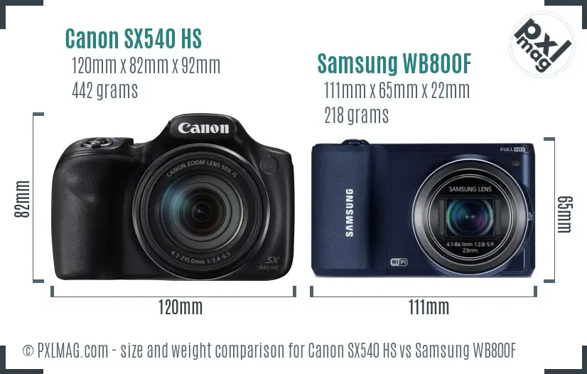 Canon SX540 HS vs Samsung WB800F size comparison
