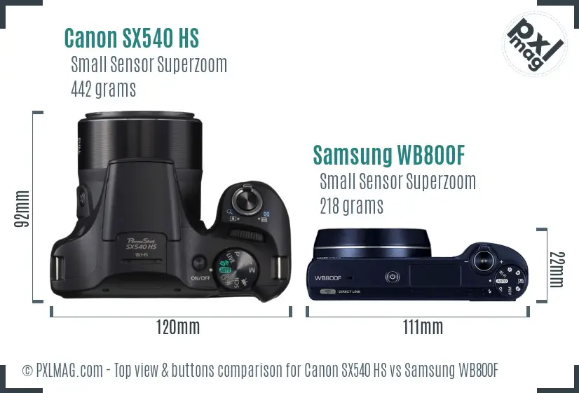Canon SX540 HS vs Samsung WB800F top view buttons comparison