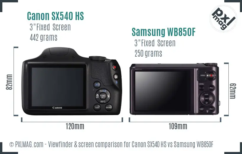 Canon SX540 HS vs Samsung WB850F Screen and Viewfinder comparison
