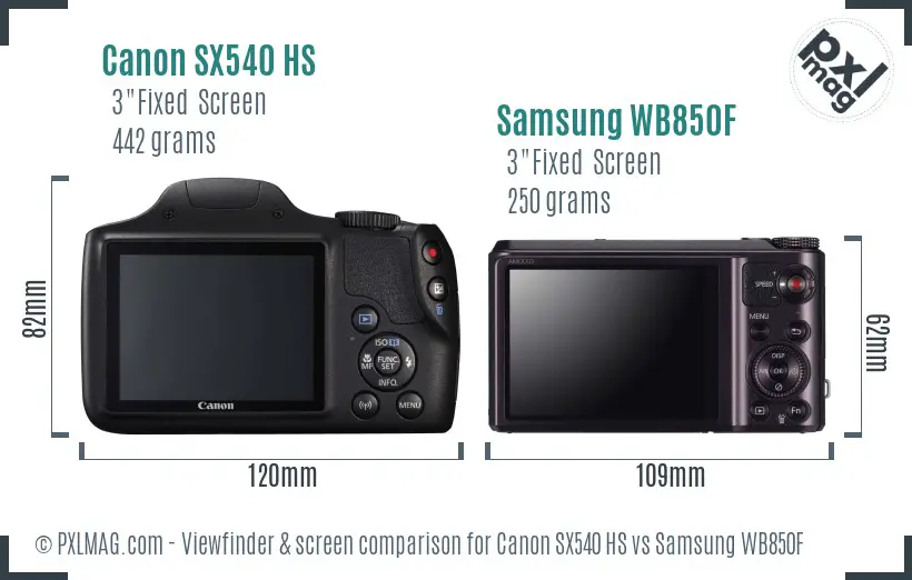 Canon SX540 HS vs Samsung WB850F Screen and Viewfinder comparison Canon SX540 HS vs Samsung WB850F Screen and Viewfinder comparison