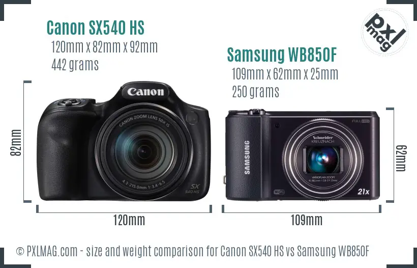 Canon SX540 HS vs Samsung WB850F size comparison