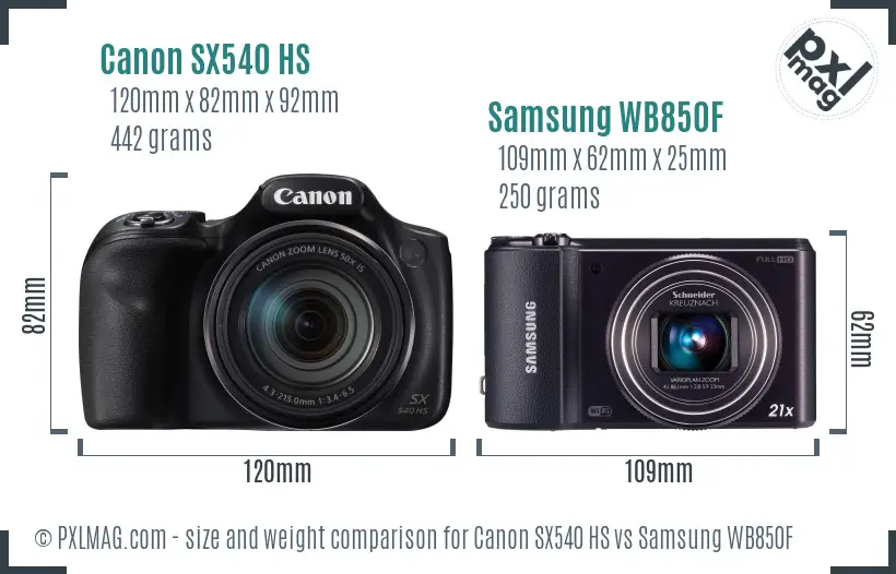 Canon SX540 HS vs Samsung WB850F size comparison Canon SX540 HS vs Samsung WB850F size comparison