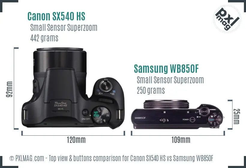 Canon SX540 HS vs Samsung WB850F top view buttons comparison