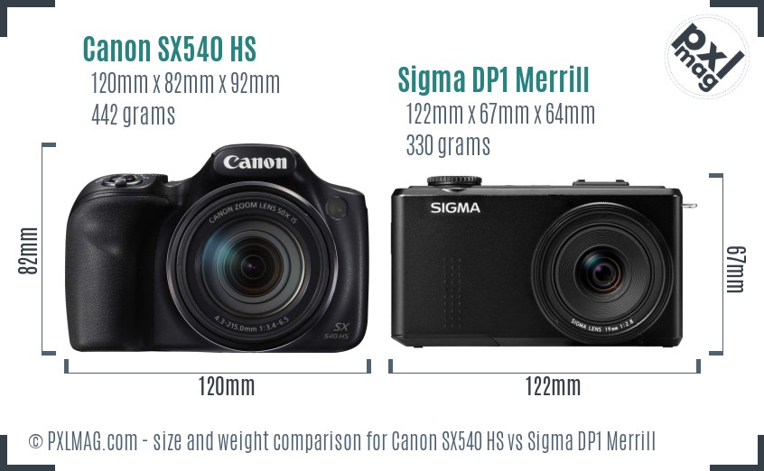 Canon SX540 HS vs Sigma DP1 Merrill size comparison