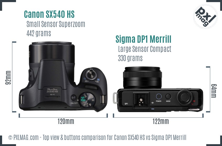 Canon SX540 HS vs Sigma DP1 Merrill top view buttons comparison