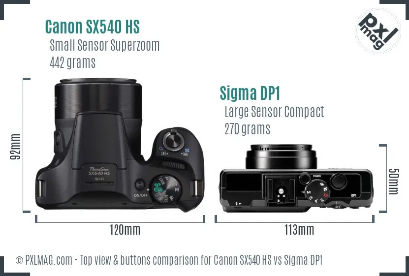 Canon SX540 HS vs Sigma DP1 top view buttons comparison Canon SX540 HS vs Sigma DP1 top view buttons comparison