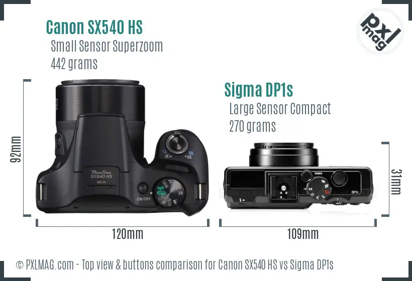 Canon SX540 HS vs Sigma DP1s top view buttons comparison Canon SX540 HS vs Sigma DP1s top view buttons comparison