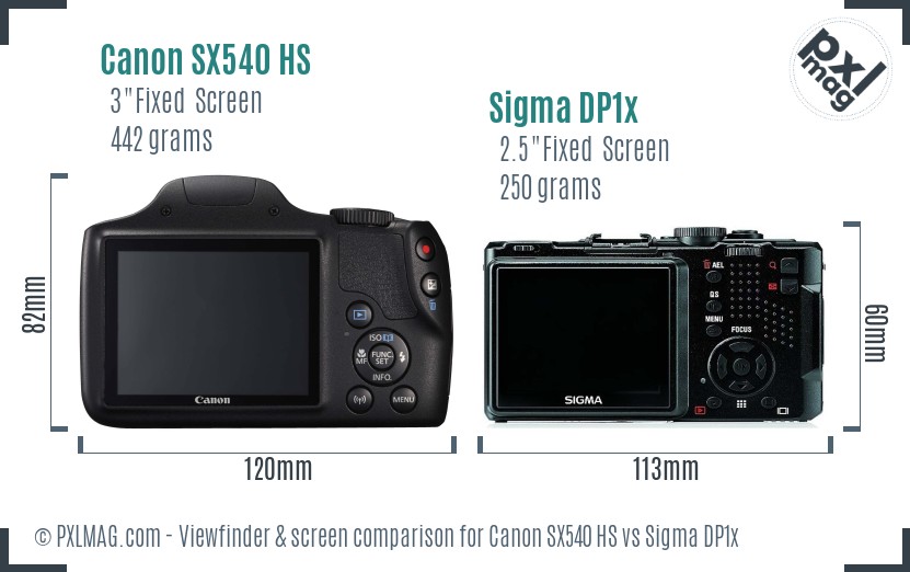 Canon SX540 HS vs Sigma DP1x Screen and Viewfinder comparison