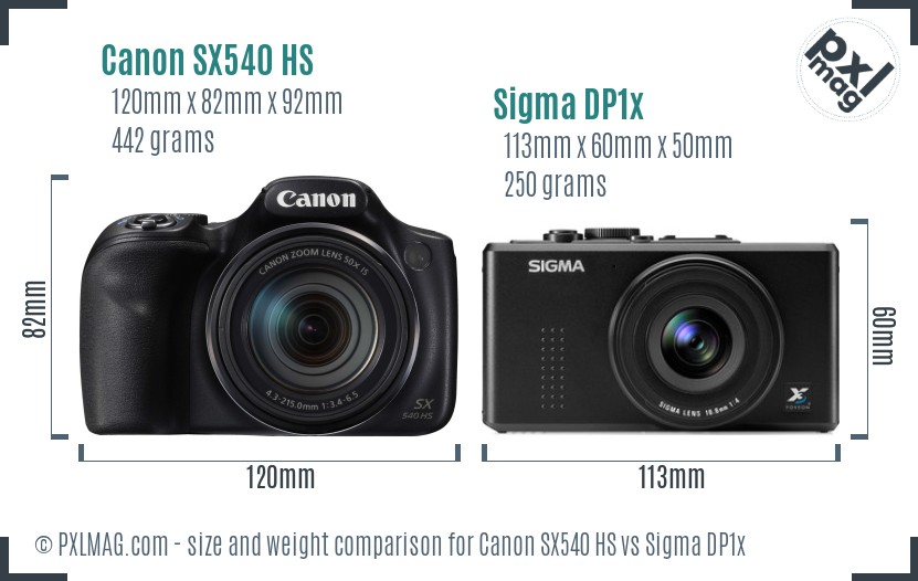 Canon SX540 HS vs Sigma DP1x size comparison